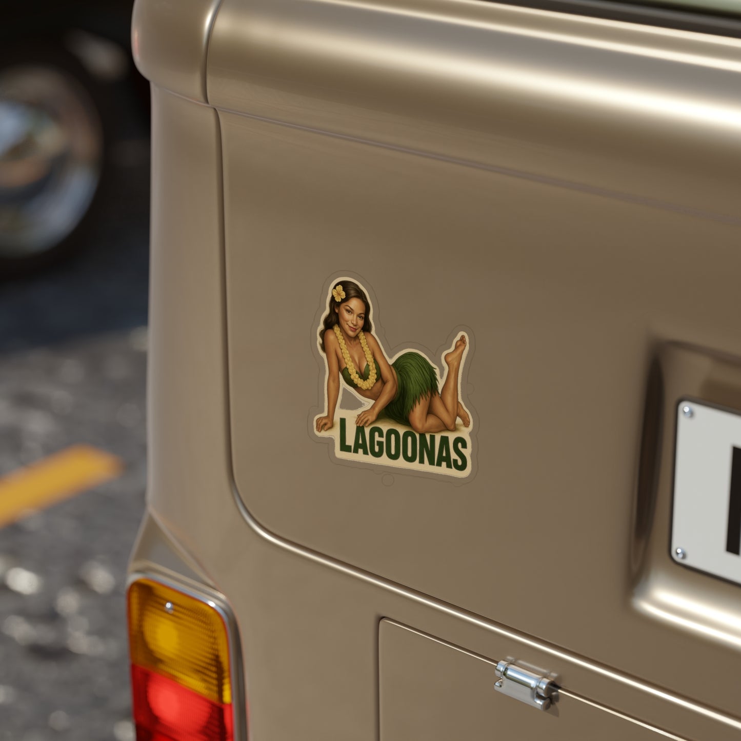 Tropical Die-Cut Sticker for Outdoor Use, Hula Girl Design, Surf Culture Decal, Ideal for Car, Laptop, Bumper & More