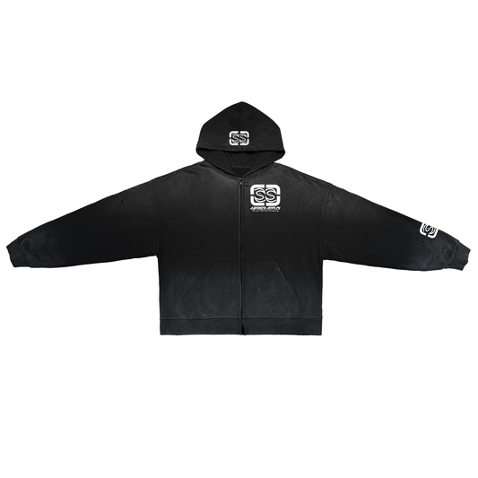 Unisex Sun Washed Distressed SS Zip-Up Hoodie(420GSM)