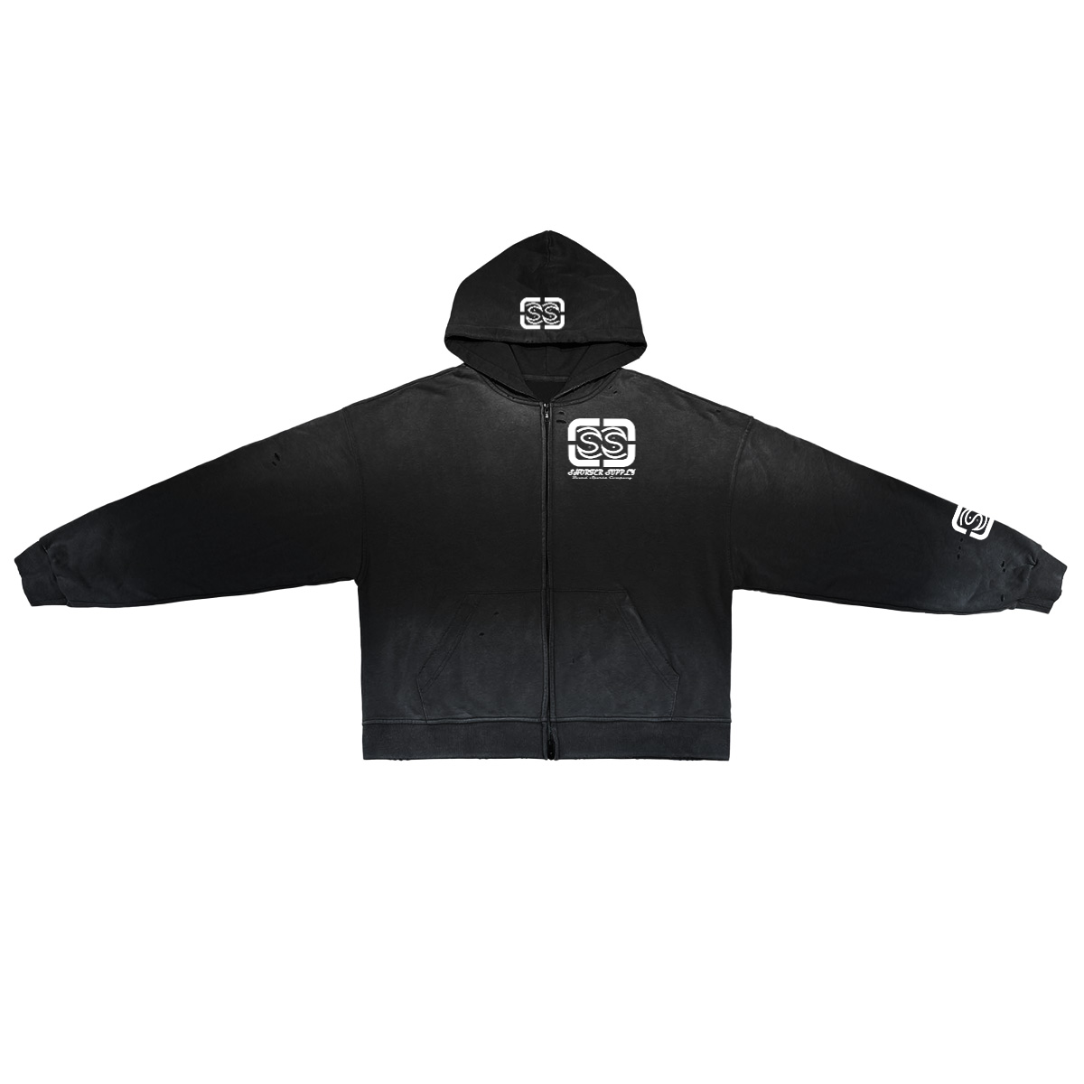 Unisex Sun Washed Distressed SS Zip-Up Hoodie(420GSM)