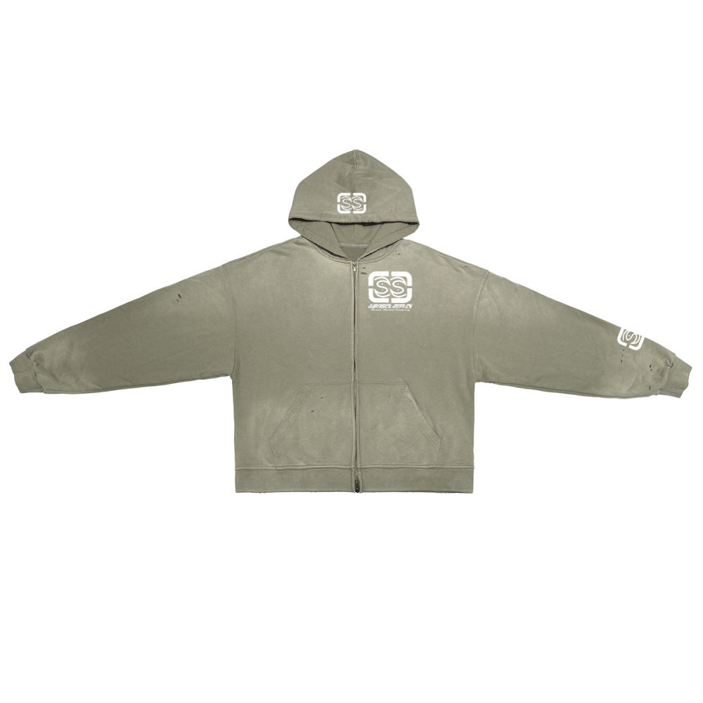 Unisex Sun Washed Distressed SS Zip-Up Hoodie(420GSM)