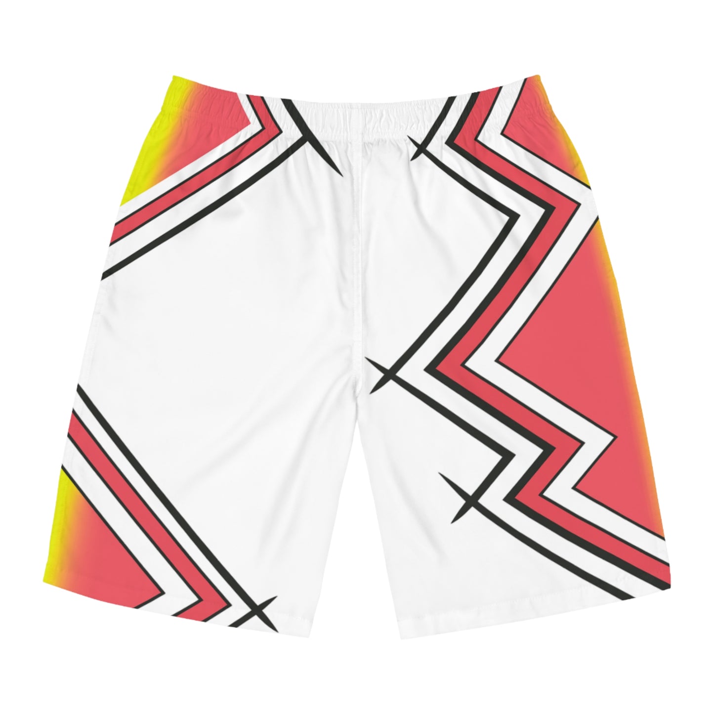 Geometric Sunset Board Shorts — Men's All-Over Print Swim Trunks